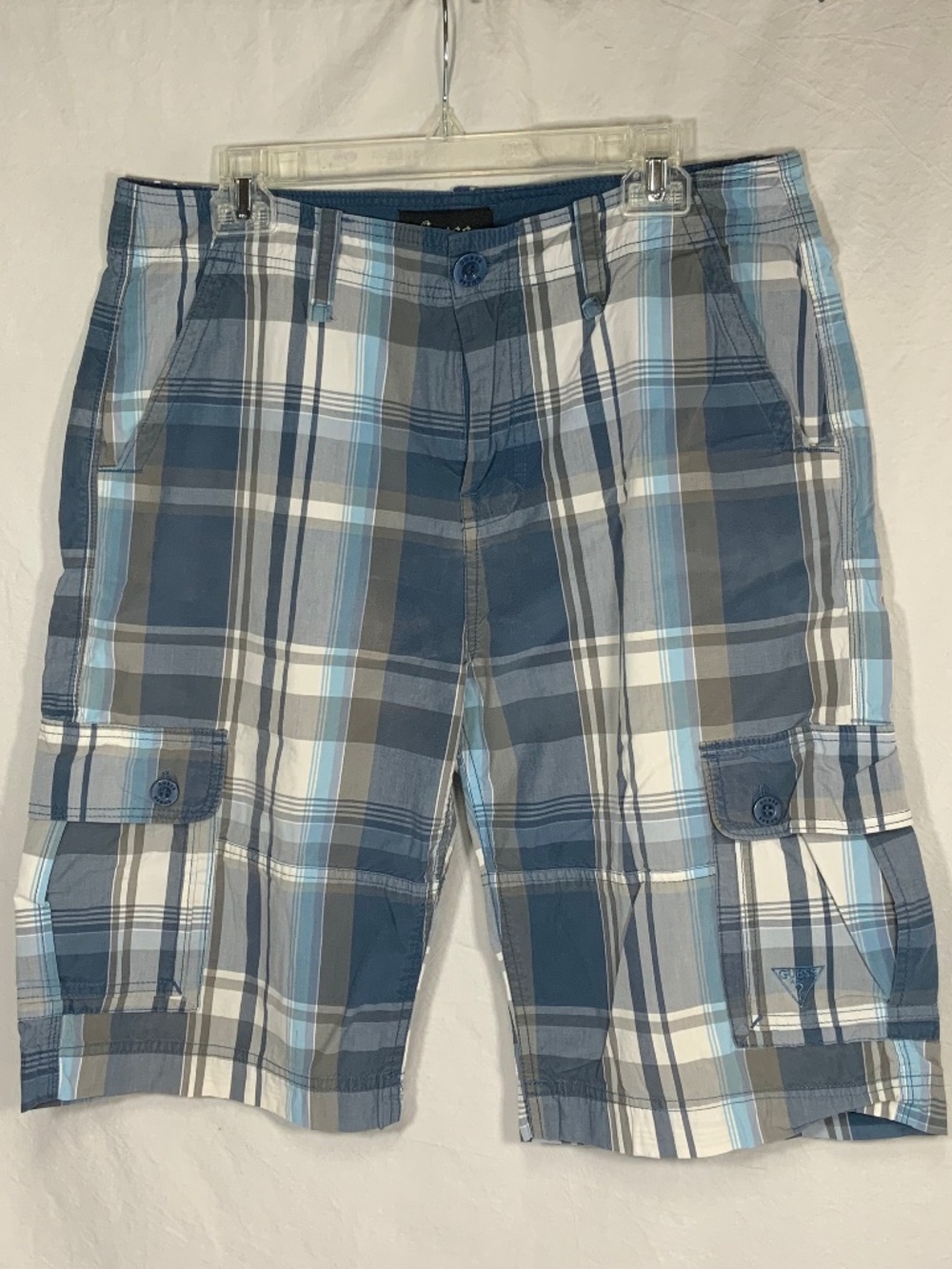 Men's GUESS Plaid Cargo Shorts - Size 33